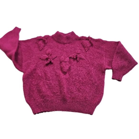 Unbranded Handknit Sweater Women M/L Fucsia LS Mock Neck Embellished Boho Preppy - Picture 8 of 11